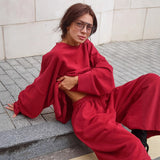 Women's New 2025 Autumn And Winter Fashion Loose-Fitting Trousers Solid-Colored Avant-Garde Two-Piece Sets 68HZ