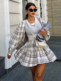 Lattice Collared Waist Long Sleeve High-Waisted Skirt Set 2025 New Autumn Fashion Two-Piece Set Of Women 68HZ