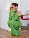 Sexy One-Word Shoulder Knitted Dress 2025 Autumn New Texture Temperament Body-Body-Bismed Fishtail Dress 68HZ
