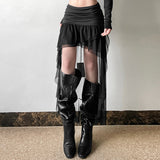 2025WISH Autumn New Solid Color High-Waist Sexy Mesh Ribbon Short Skirt Woman 68HZ