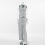 Commuting Apricot Cotton Vest Vest Broad Leg Trousers Two Sets Of Women 2025 Summer Deconstruction Design Set 68HZ