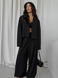 2025 Women's Autumn Solid Color V-Neck Long Sleeve Open-Leg Broad Leg Pants Two Sets Of Fashion Casual Set 68HZ