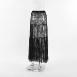 Black Sexy Perspective Lace High Waist Commuting Half-Sleek Dress 2025 New Fashioned Long Dress Woman 68HZ
