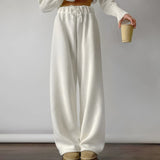 2025 Autumn And Winter Fashion Warm Thick Velvet Leisure Trousers Tying Belt Mid-Sleece Loose Broad-Footed Trousers Woman 68HZ