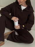 Autumn And Winter New High-Collar Lady Half-Zip-On T-Shirt Women's Autumn And Winter Suit Casual Trousers Two-Piece Women 68HZ