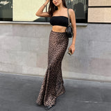 Leopard Print Sexy Bag And Hip Fishtail Skirt Drag Floor Skirt 2025 New Spring Women's Hanging Long Dress 68HZ