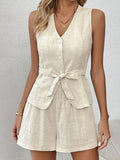 Cotton Commuting Style Casual Sleeveless Vest Shorts Set Summer Fashion Kaqi Women's Two-Set 68HZ