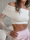 2025 Spring And Summer White Fashion Lace Top New Lady's Shoulder Long-Sleeved T-Shirt 68HZ