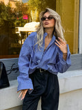 Autumn 2025 Fashion And Leisure Street Style Blue And White Stripes Loose Cardigan Shirt Senior Small Shirt 68HZ