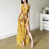 2025 Summer New Sexy Lotus Side Resort Hottie Hanging Neck Sling Skirt 68HZ