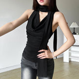 2025WISH Spring Summer New Fashion Solid Color Sexy V Collar Around The Neck Sleeveless T-Shirt Girl 68HZ