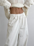 Fashion Casual Straight Trousers White Loose Cotton Tie Mid-Sleeker Broad-Footed Trousers 2025 Spring Trousers Women 68HZ