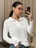 Summer New White Commuter Wind Collar Long-Sleeved POLO Shirt Vest 2025 Fashion Woman 68HZ