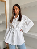 Spring And Summer Fashion Simple Design Feel White Cotton Loose Collar Tie With Niche Lady Shirt 68HZ