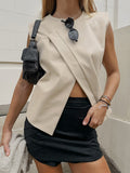 Autumn 2025 New High-End French Champagne Round Neck Irregular Opening Suit Vest Vest Woman 68HZ