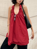 Summer Fashion Elegant Loose Hanging Neck Bare Back Temperament Red Cotton Dress Temperament Short Dress Girl 68HZ