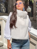 Women's Clothing Autumn And Winter New Solid Color Semi-High Collar Hairy Shoulders Sleeveless Top Dress Vest 68HZ