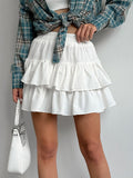 French Chiffon White High Waist A Folding Casual Skirt 2025 Autumn Fashion New Short Skirt 68HZ