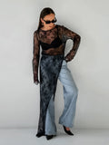 Sexy Black Tidal Lace Collar Long Sleeve Open Asymmetric Dress Summer Dress 68HZ