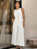 2025 New Sleeveless Round Collar Top Comfortable Loose Broad Leg Pants Two Sets Of Fashion Temperament Commuting Women's Clothing 68HZ