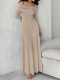French Grinding Knitted Word-Word Repair Height Waist-Up Dress 2025 Autumn Fashion New Long Dress 68HZ
