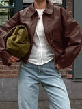 Women's 2025 New Spring And Autumn Jacket Bomber Jacket Back Ancient Money Wind Leather Jacket 68HZ