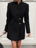 Autumn And Winter Niche Design Feeling Black V-Neck Long Sleeves To Collect Short Skirt Female Commuting Temperament Suit Dress 68HZ