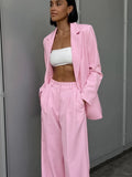 French Casual Long-Sleeved Blouse Wide-Footed Trouser Set Pink Autumn New Women's Two-Set 68HZ