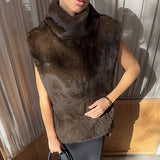 Autumn And Winter Fashion Imitation Fur Vest Female New Temperament Commuting With Plush Sleeveless High-Neck Vest 68HZ