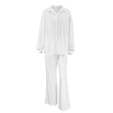 Autumn Casual Cotton T-Shirt Set Collar Shirt Sleeve Mid-Rise Straight Trousers Two Sets Of Women 68HZ