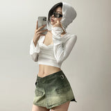 Spring 2025 New Women's Solid Color Emoticen Vum Fashion V-Neck Hooded Long-Sleeved Sunscreen 68HZ