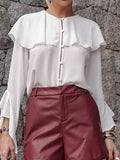Women's Clothing In Autumn 2025 New Gentle Style French Rounded Collar Lotus Leaf Side Design Sense Long-Sleeved Shirt 68HZ