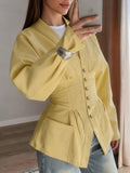 Small Fragrant Style Design Sense To Close The Waist Retro Pressure Folded Thin Cardigan Women's Early Autumn Thin Coat 68HZ
