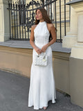 Summer Temperament Fashion Sleeveless Body Closes Small Standing Shoulder Fishtail Dress Sexy Dress Woman 68HZ