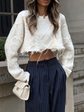 Tibetan Blue Retro Striped Casual Broad-Footed Trousers 2025 New Autumn Fashion Pantyhose Women 68HZ