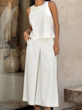 2025 New Sleeveless Round Collar Top Comfortable Loose Broad Leg Pants Two Sets Of Fashion Temperament Commuting Women's Clothing 68HZ