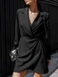 Autumn And Winter Fashion Women's Commuting Professional Dress French Body-Fits-Up Black Long-Sleeved Suit Dress 68HZ