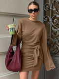 Mokamus Elastic Knitted Body-Body-Clumn Dress With High-Waisted Dress 2025 New Fashion Short Dress Woman 68HZ