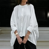 New Women's Commuting Design In Autumn 2025 Pure Cotton Open Forked Loose Cape Casual White Shirt 68HZ