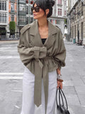 High-End French Large-Turn-Over Tie With Windcoat 2025 Commuting Women's Autumn Fashion Temperament Coat 68HZ