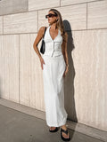 2025 Summer Fashion White Sexy Hanging Neck Sleeveless Vest High Waist Body Skirt Open Skirt Dress Suit 68HZ