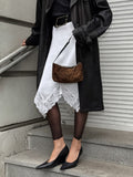 Design Sense Of Niche Lace Splicing Irregular White Half-Body Skirt Women High Waist Thin Long A-Shaped Skirt 68HZ