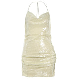 In The Autumn Of 2025, The New Women's Clothing Solid Color Repair Height Waist Street Fashion Hanging Neck-Laught Dress 68HZ