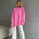 Pink Loose Elastic Round-Neck Long-Sleeved Sleeve-Head Street Style T-Shirt 2025 New Autumn Fashion Women's Top 68HZ