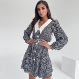 2025 Autumn Fashion Women's Bubble Sleeves Crumb Dress Commuting Short Skirt Long Sleeve A Dress Woman 68HZ