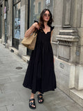 Black Cotton Flying Flying Sleeve Chicken Heart Collar A Casual Dress 2025 Spring And Summer Fashion New Long Dress Woman 68HZ