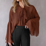 Loose Breathable Chiffon Top Woman 2025 Autumn New Shoulder Sleeves With Simple French Shirt 68HZ