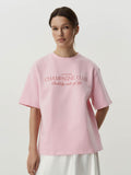 Simple Letter Print T-Shirt Girl Falls On The Shoulder Of Summer Cute Pink Loose Basic Collar Short Sleeve 68HZ