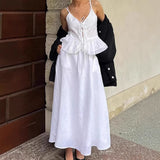 White Holiday Cotton Sling Sling Vest Long Skirt Set 2025 Summer New Two-Piece Set 68HZ