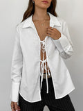 Casual Sexy Loose-Fitting Long-Sleeved White Cardigan Shirt Summer Cotton Shirt Woman 68HZ